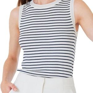 Women's Ribbed Sweater Tank Top Business Casual Slim Fitted Striped Knitted Tops